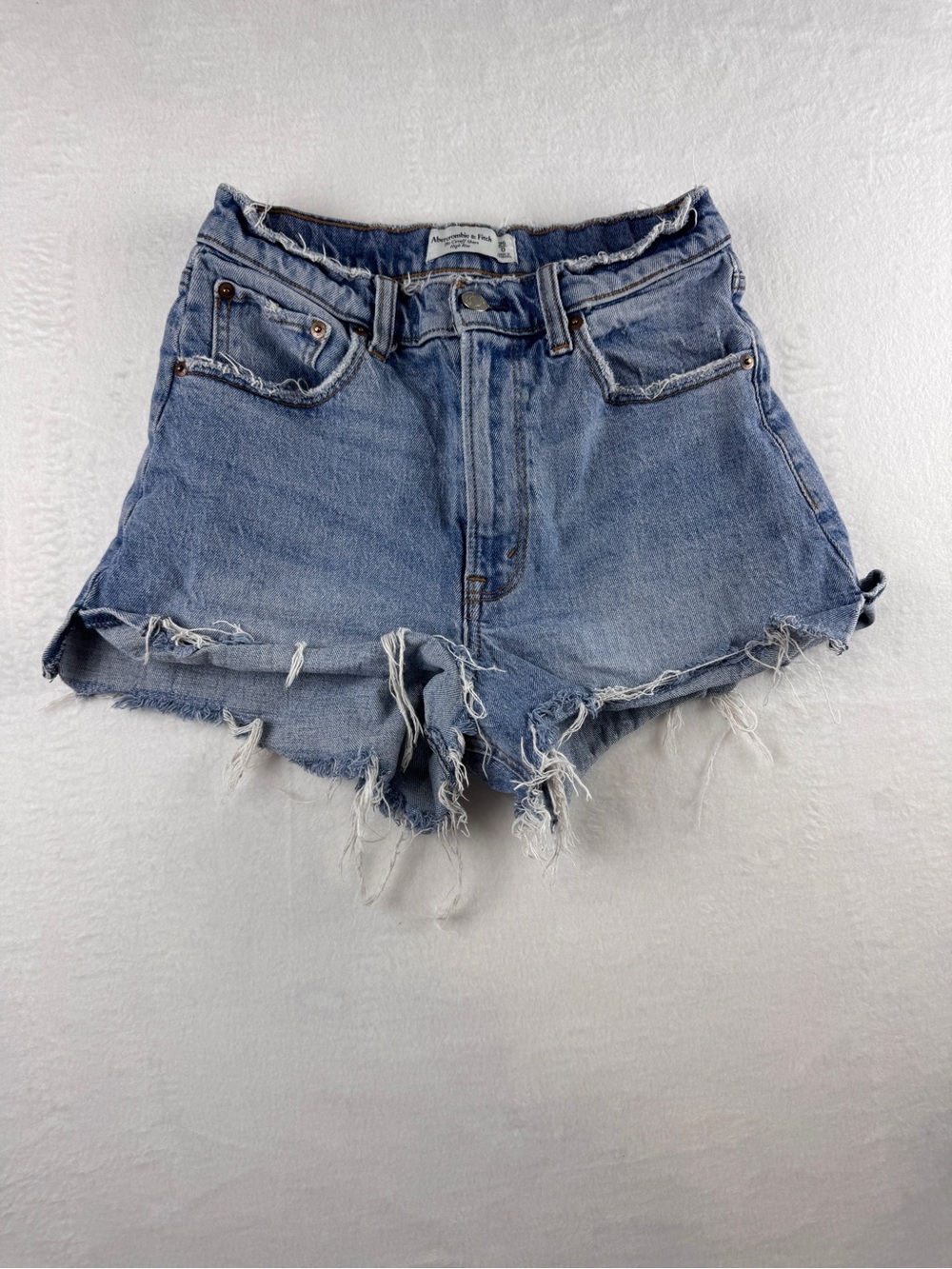 Y2K High Rise Distressed Denim Cutoff Shorts‎ | Light Wash Frayed Hem Size 25